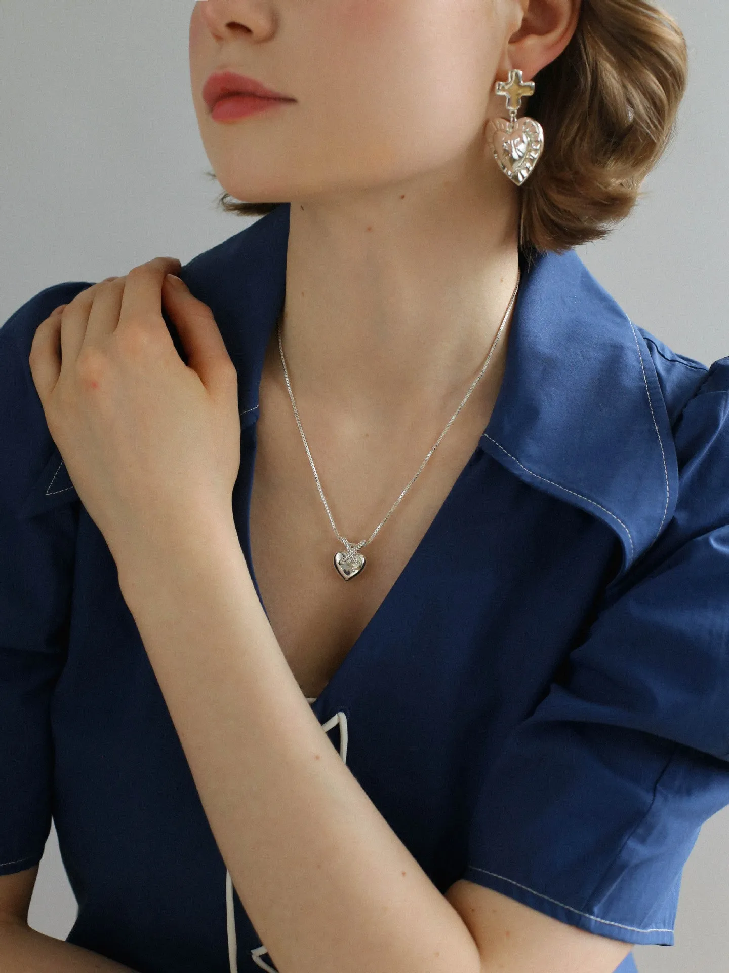 Asymmetrical Heart Cross Pendant Earring