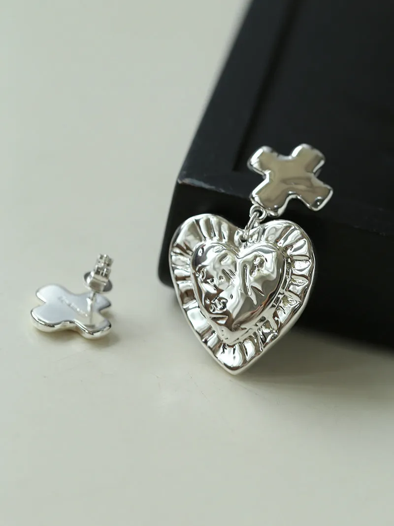 Asymmetrical Heart Cross Pendant Earring