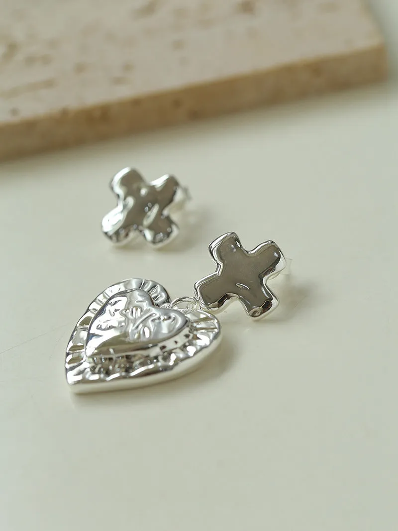 Asymmetrical Heart Cross Pendant Earring