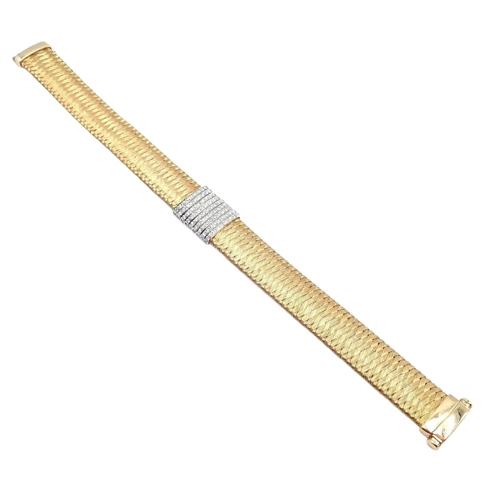 Authentic! Roberto Coin 18k Yellow Gold 9 Row Diamond Silk Weave Bracelet
