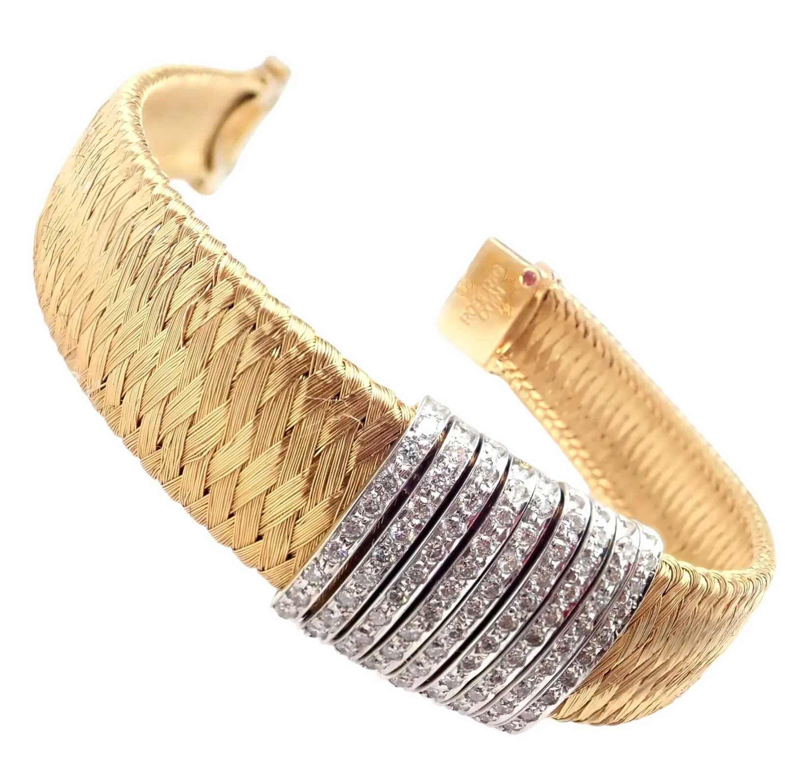 Authentic! Roberto Coin 18k Yellow Gold 9 Row Diamond Silk Weave Bracelet