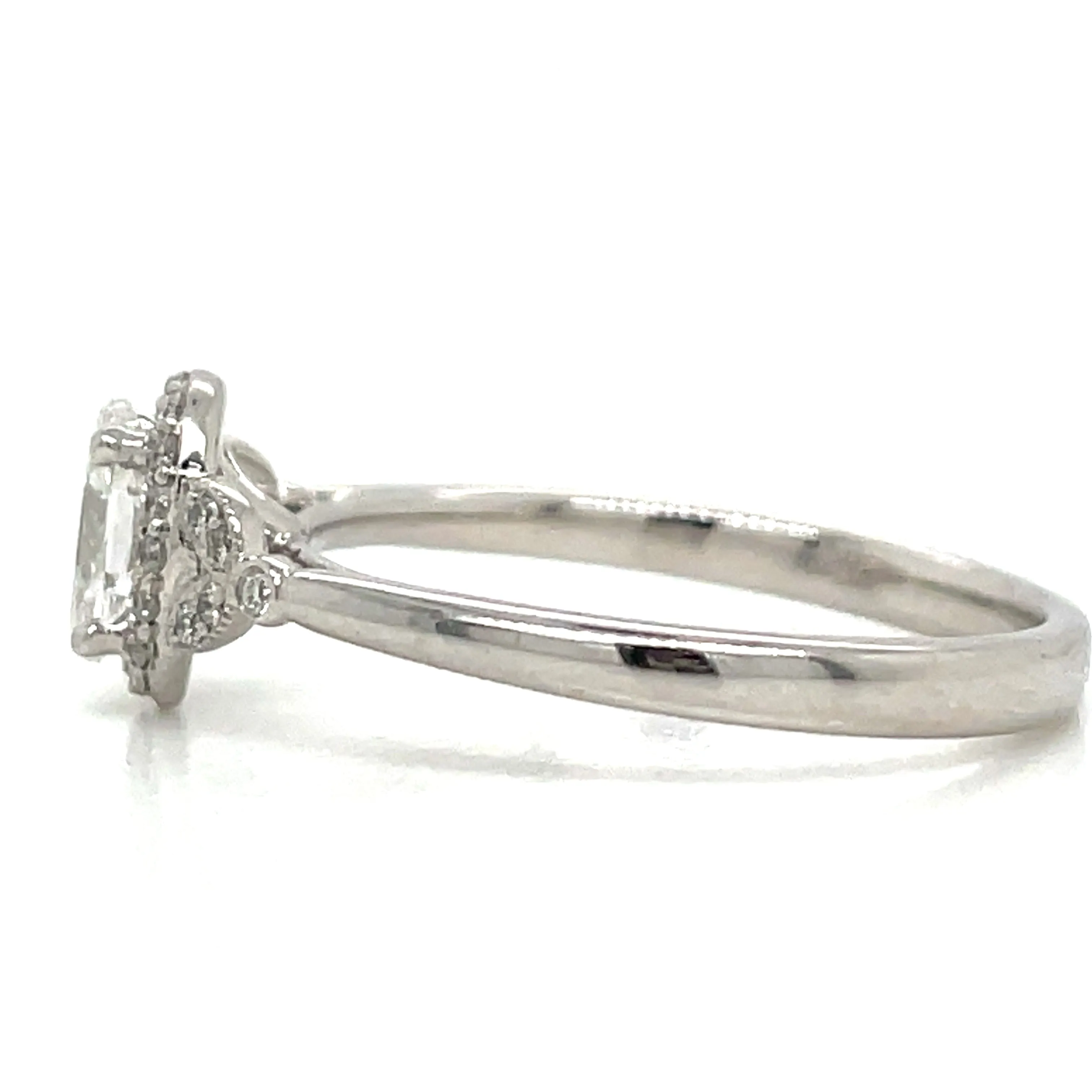Avril - Platinum Natural 0.52ct Oval Halo Diamond Engagement Ring With Vintage Side Detail