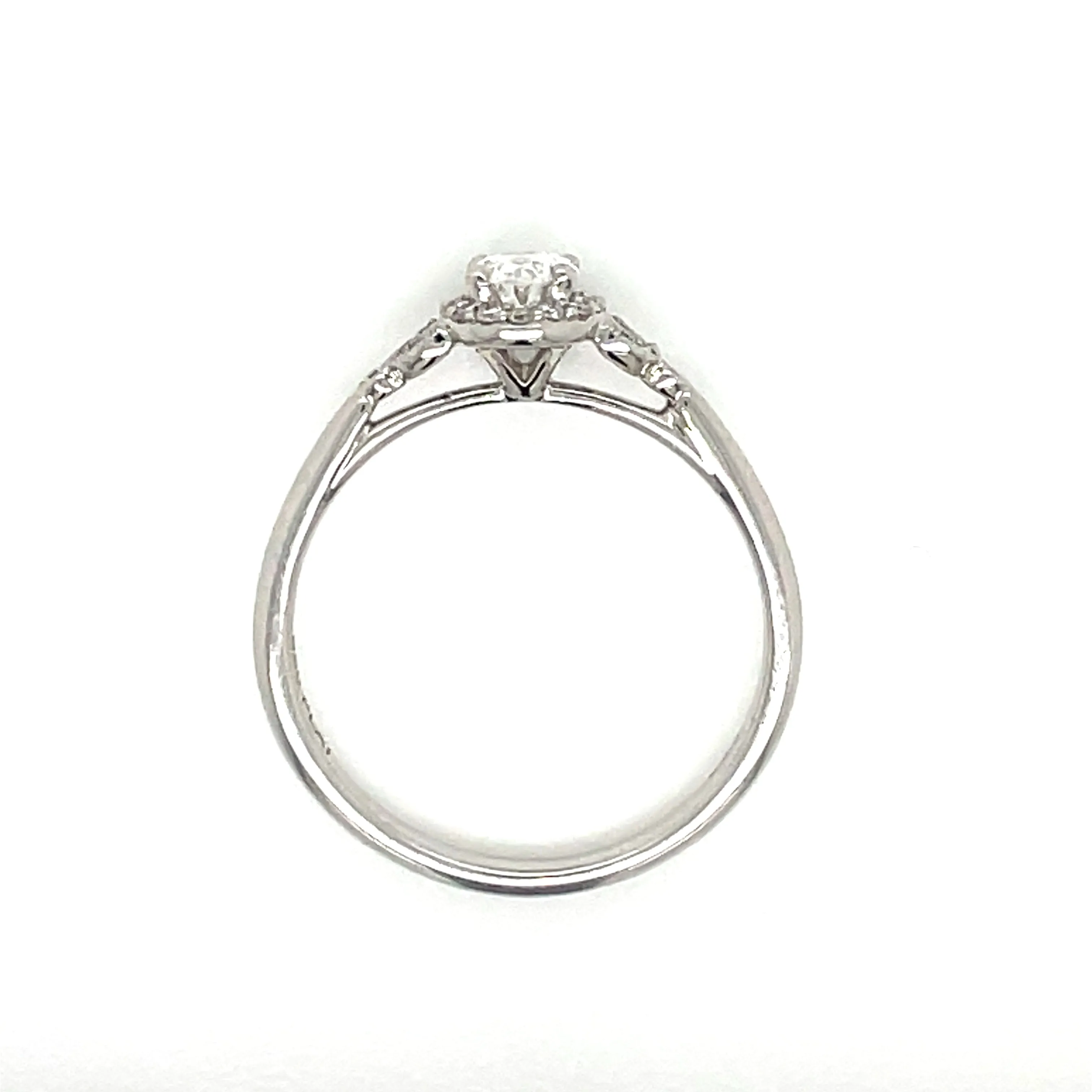 Avril - Platinum Natural 0.52ct Oval Halo Diamond Engagement Ring With Vintage Side Detail