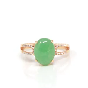 Baikalla™ "Imperial Cabochon" 18k Rose Gold Natural Gree Jadeite Ring With Diamonds