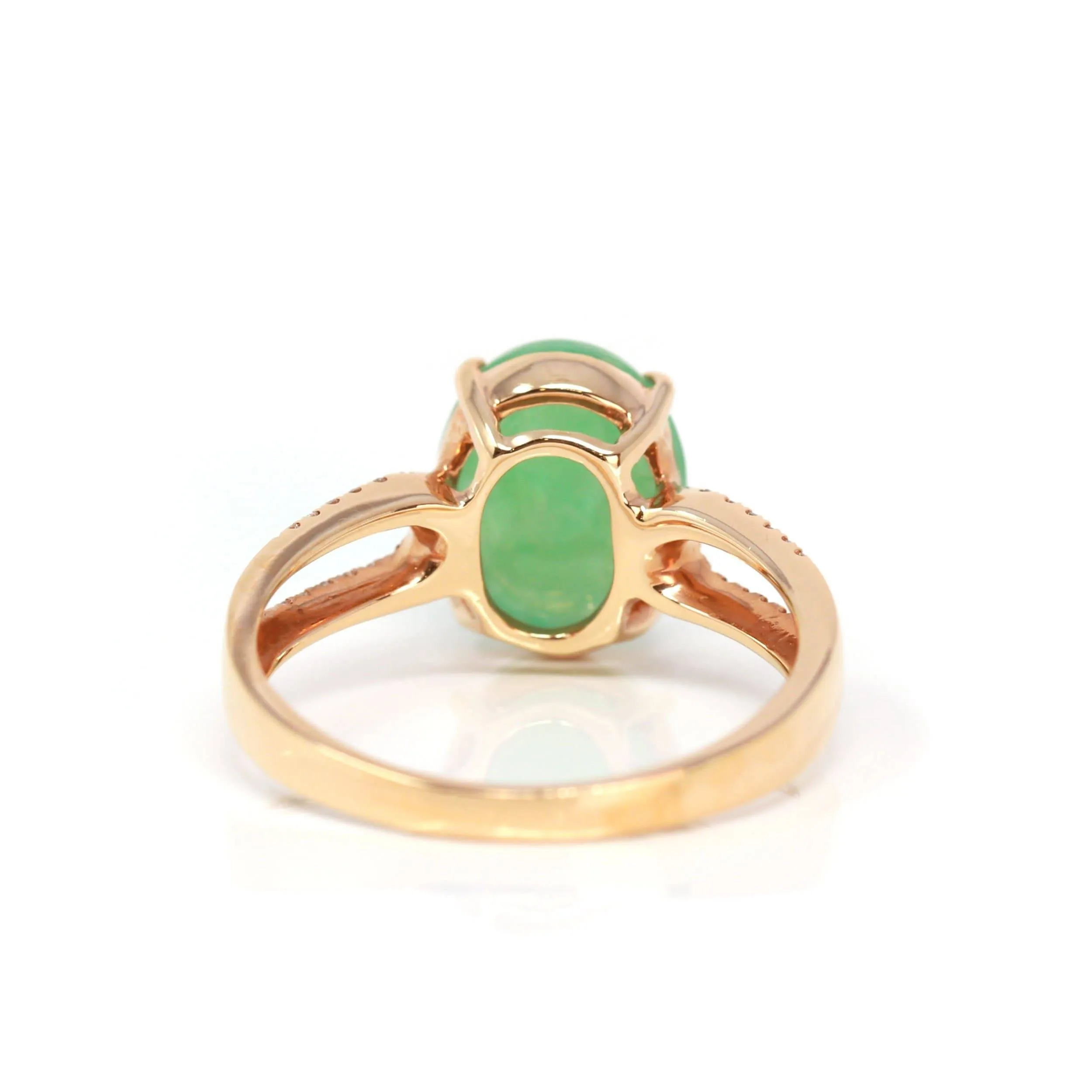 Baikalla™ "Imperial Cabochon" 18k Rose Gold Natural Gree Jadeite Ring With Diamonds