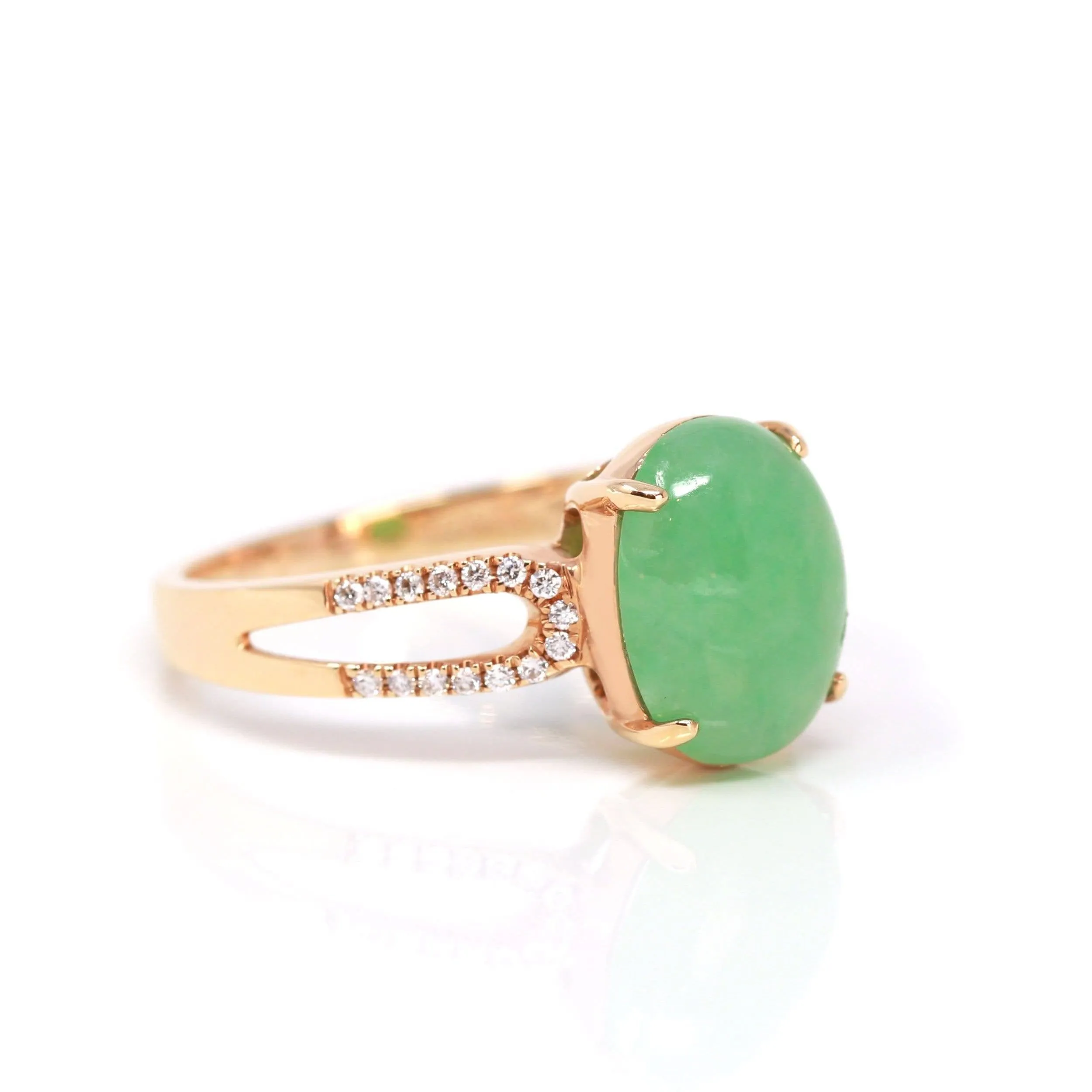 Baikalla™ "Imperial Cabochon" 18k Rose Gold Natural Gree Jadeite Ring With Diamonds
