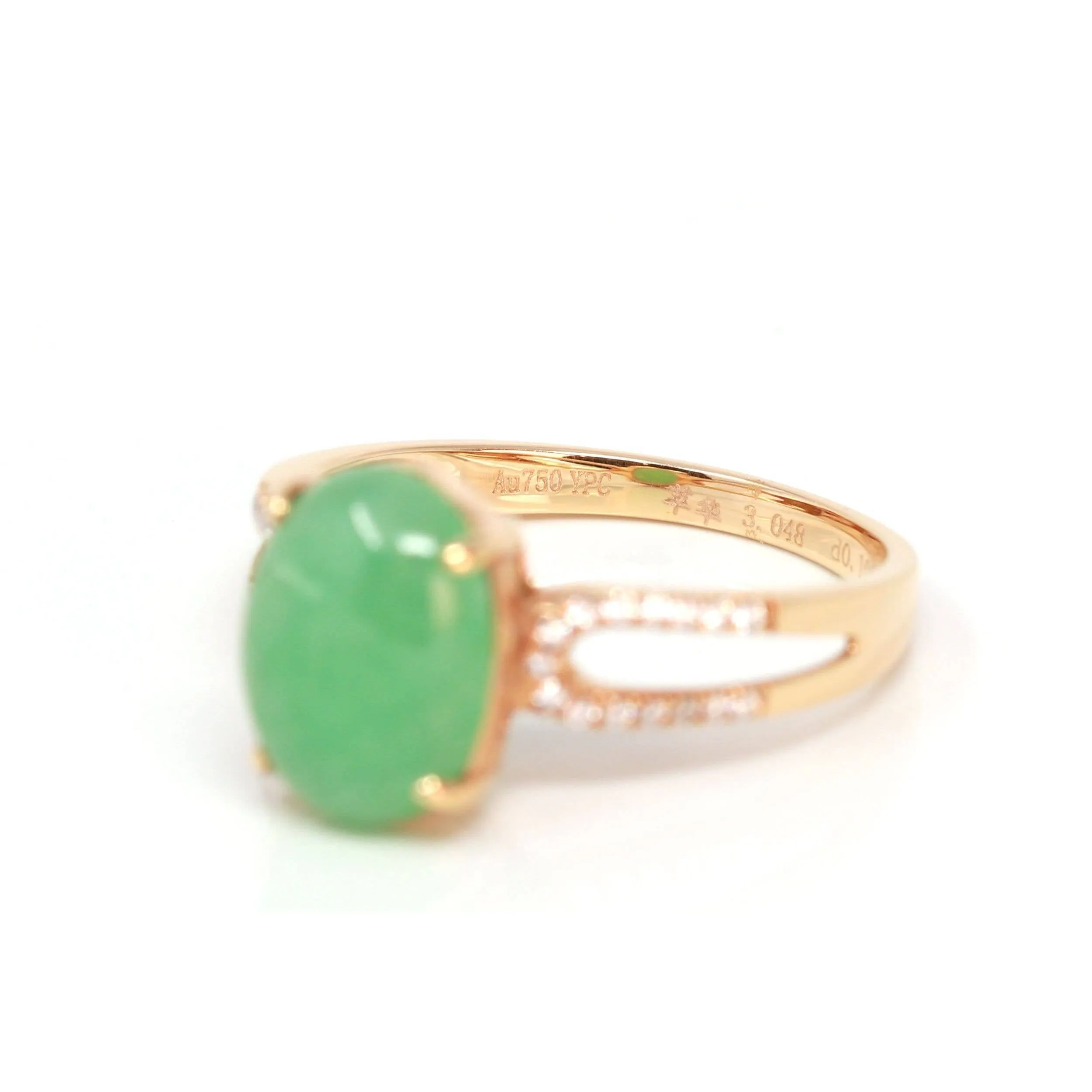 Baikalla™ "Imperial Cabochon" 18k Rose Gold Natural Gree Jadeite Ring With Diamonds