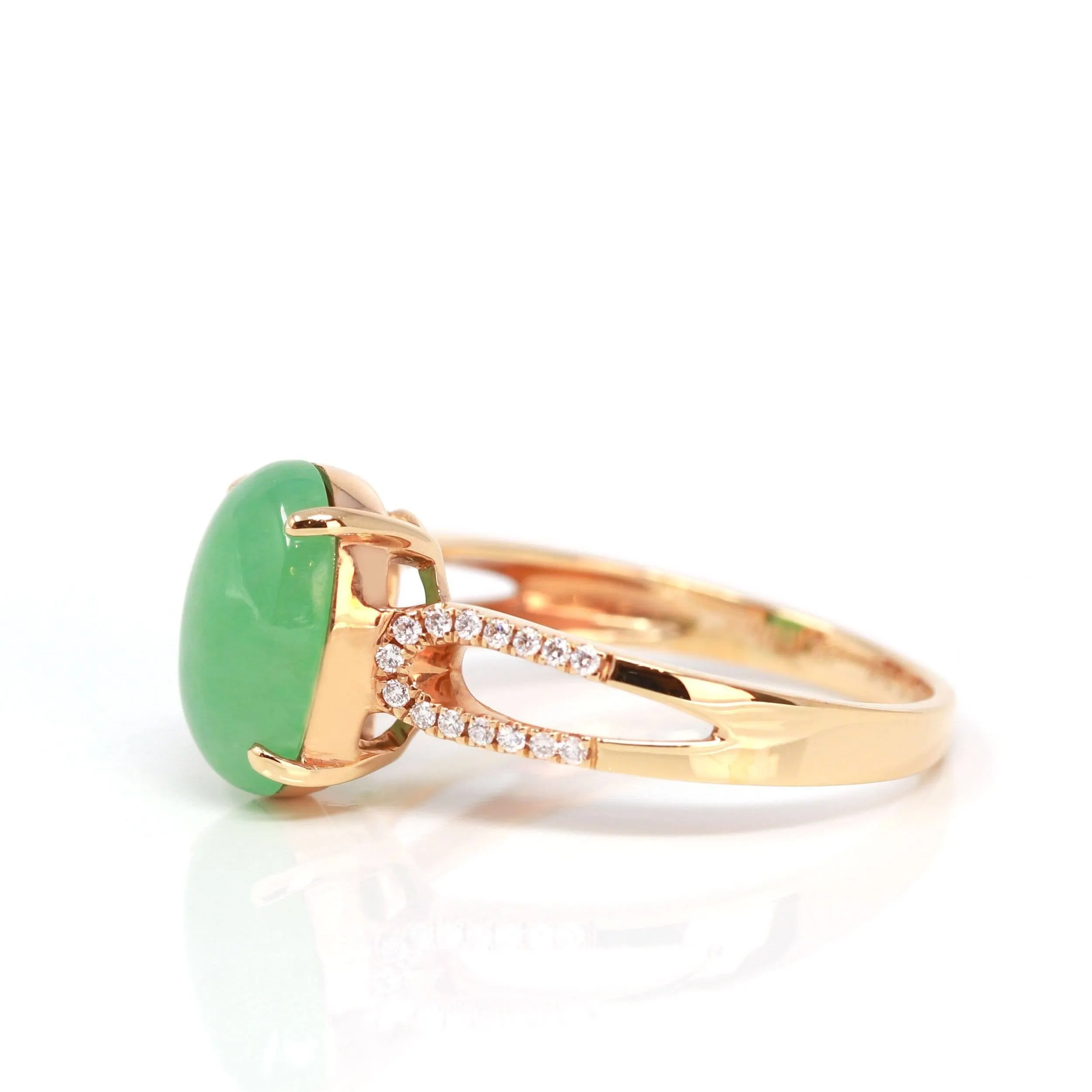 Baikalla™ "Imperial Cabochon" 18k Rose Gold Natural Gree Jadeite Ring With Diamonds