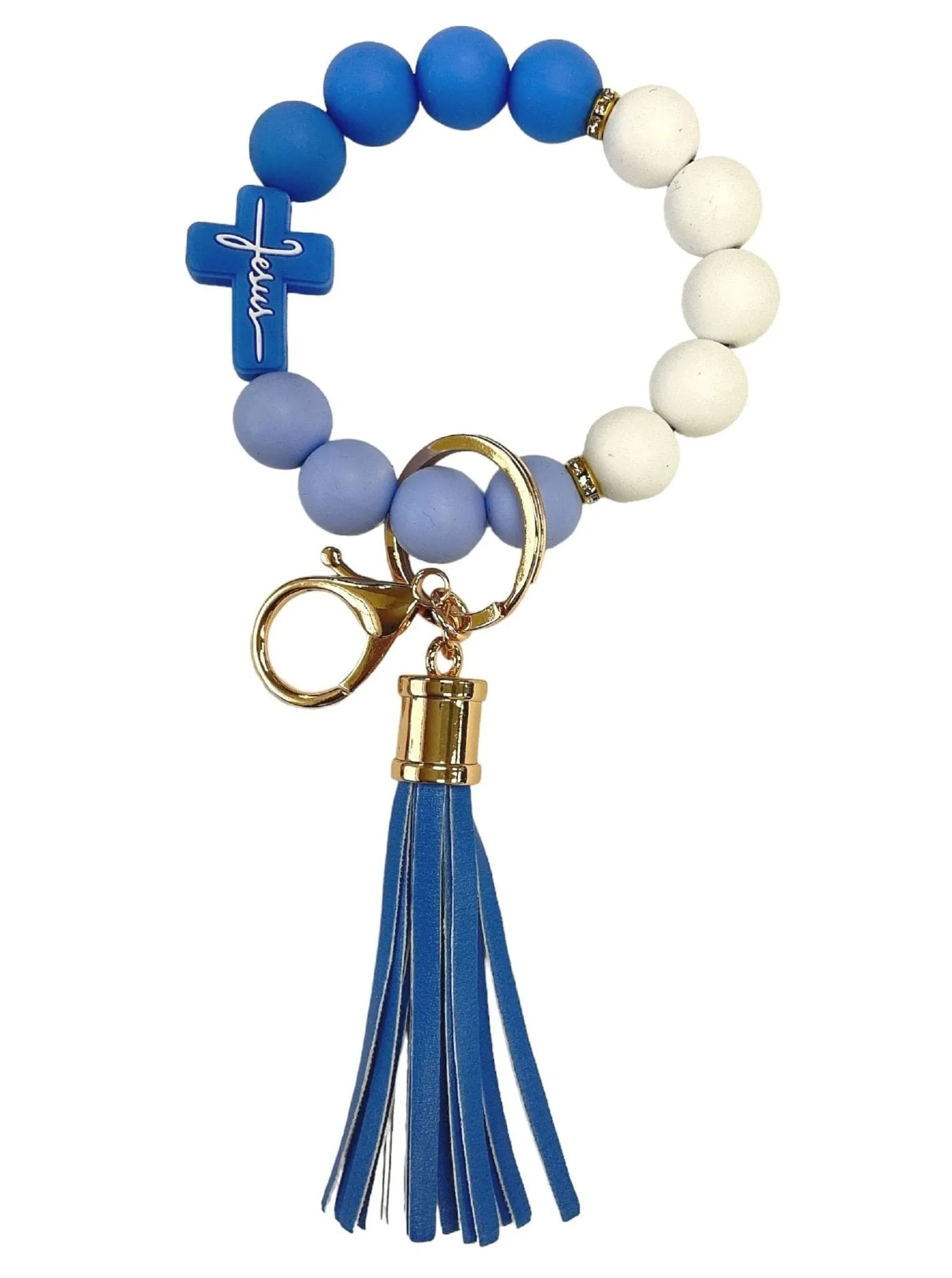 BB139X188 Silicone Beaded Jesus Cross Keychain Bracelet