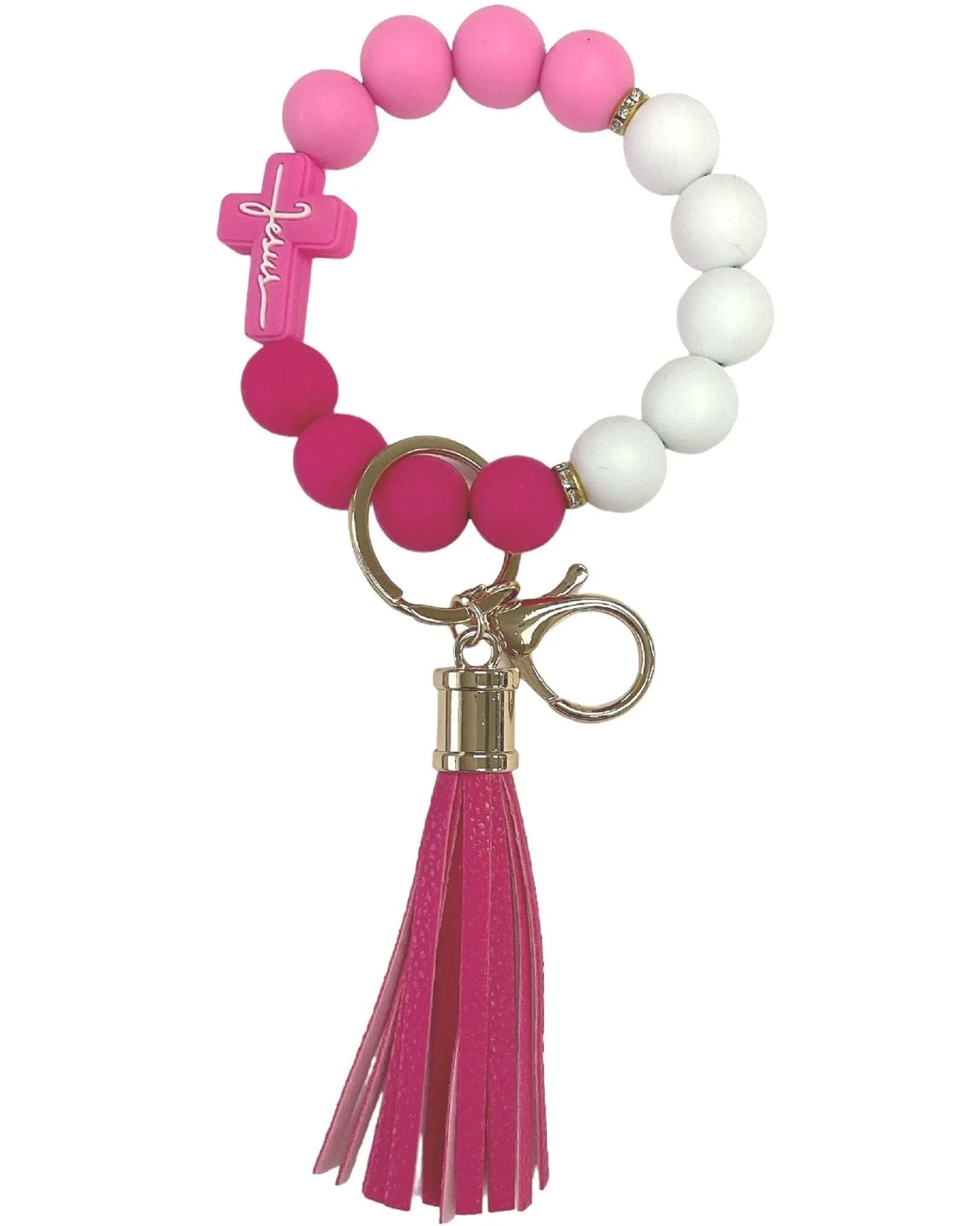BB139X188 Silicone Beaded Jesus Cross Keychain Bracelet