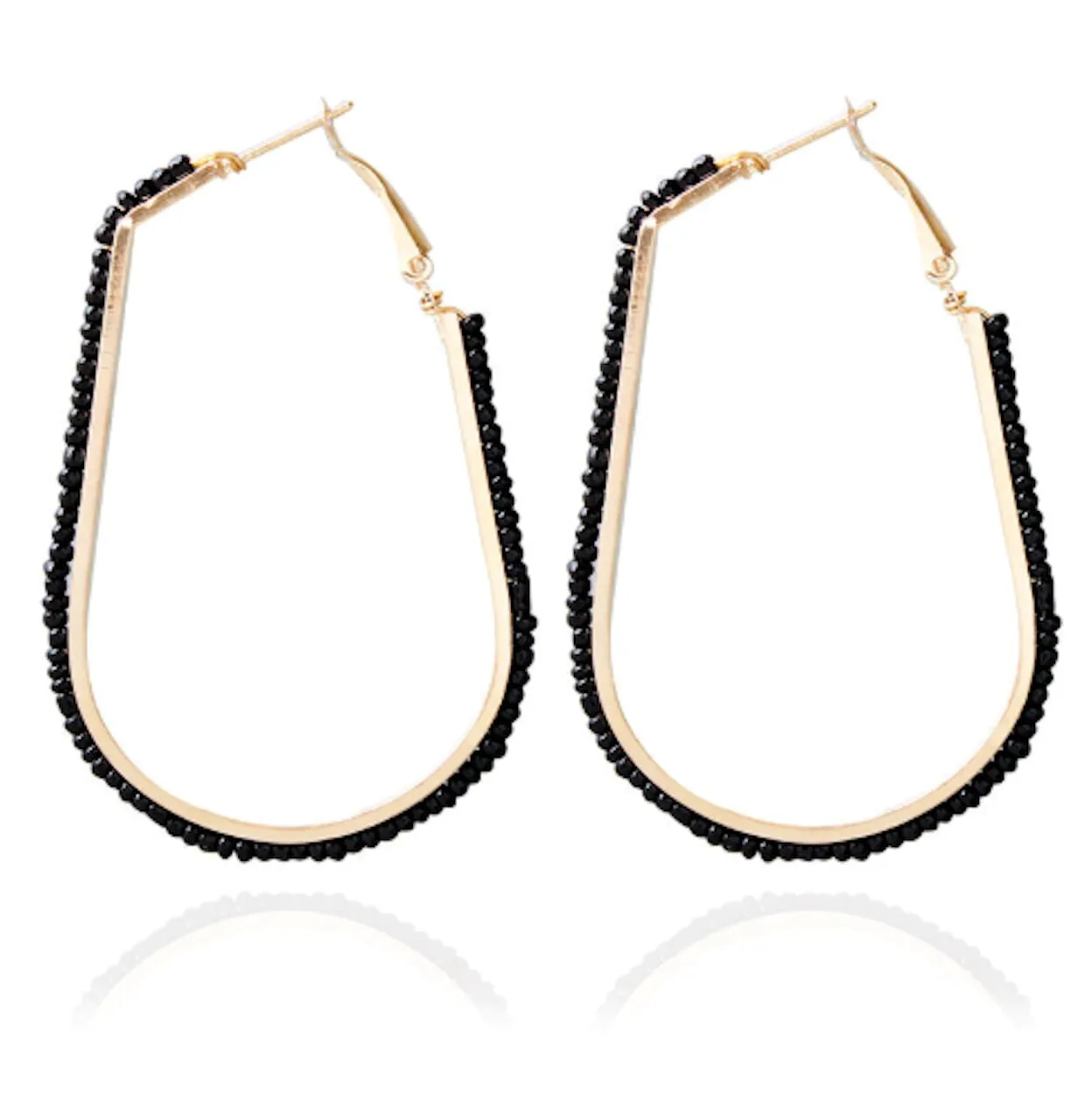Beaded Oblong Hoop Earrings