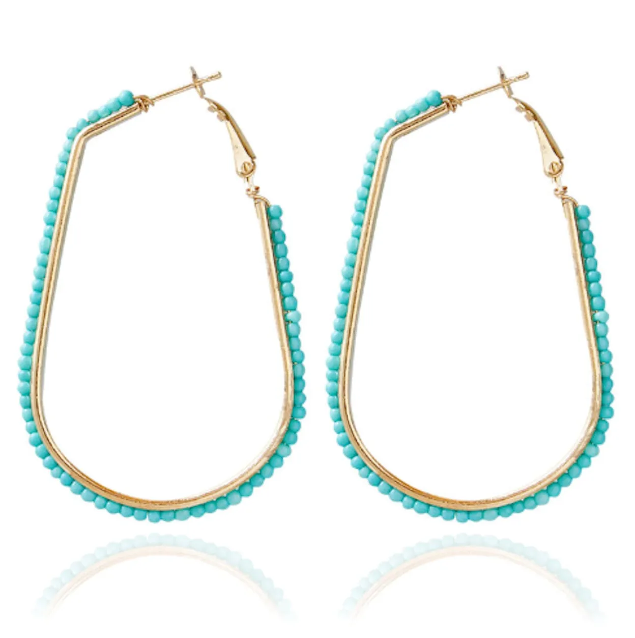 Beaded Oblong Hoop Earrings