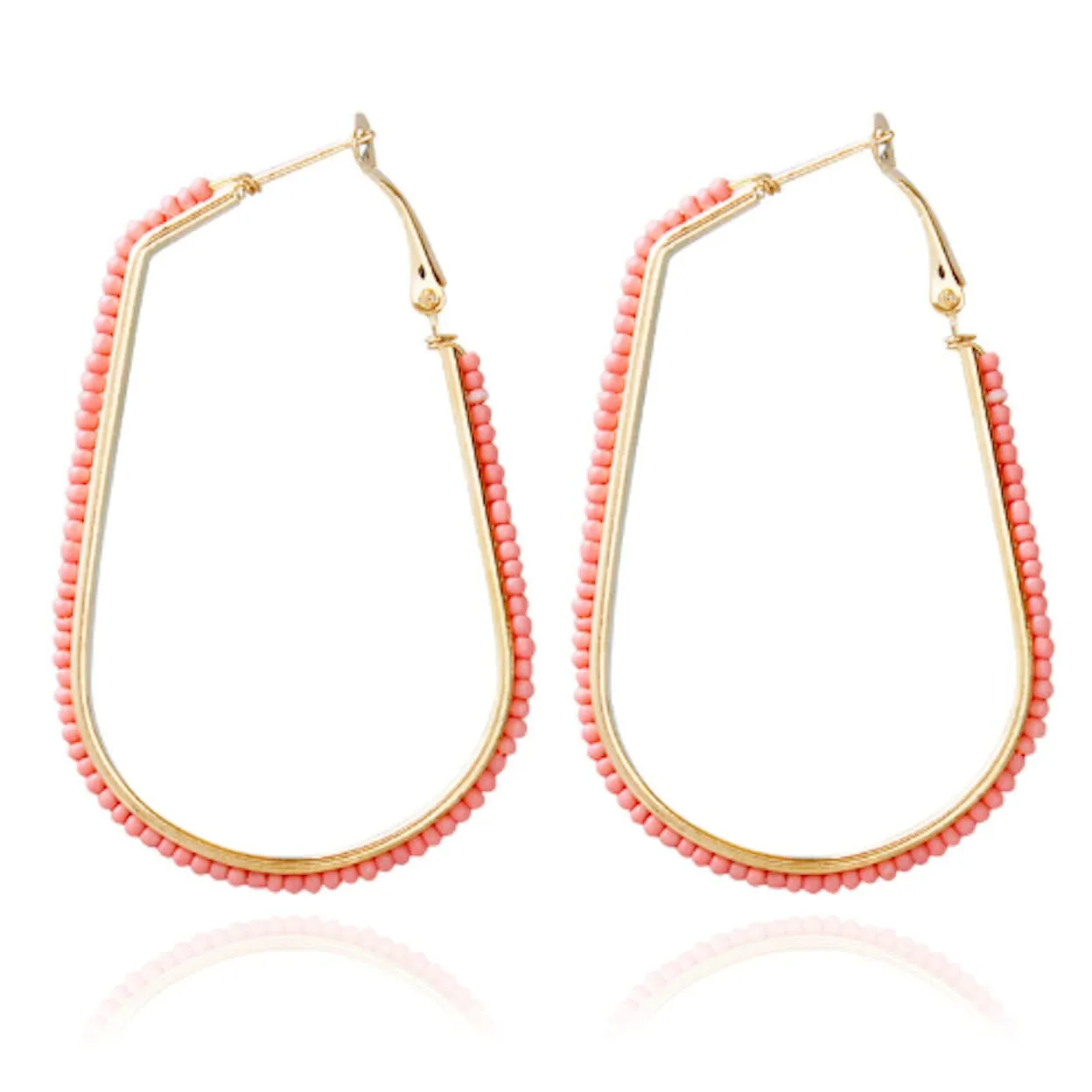 Beaded Oblong Hoop Earrings