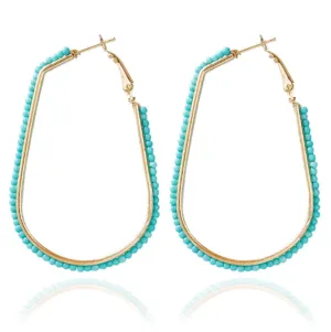 Beaded Oblong Hoop Earrings