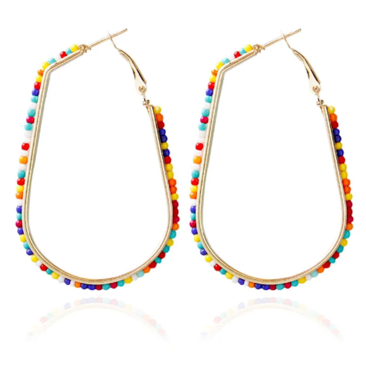 Beaded Oblong Hoop Earrings