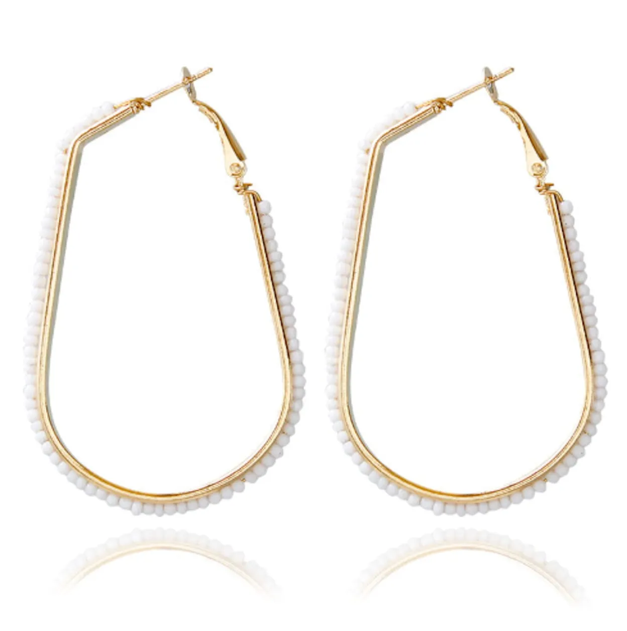 Beaded Oblong Hoop Earrings