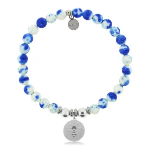 Bee Charm with Blue and White Jade Charity Bracelet