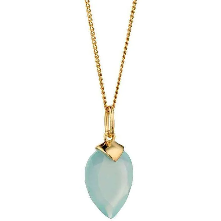 Beginnings March Birthstone Chalcedony Quartz Pendant - Yellow Gold/Aqua Blue