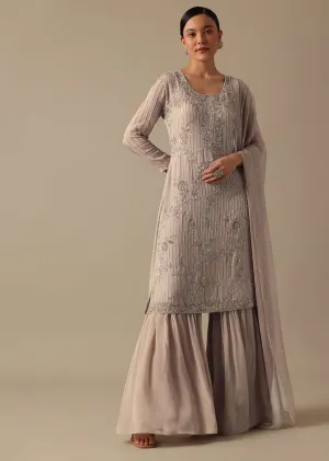 Beige Kurta And Sharara Set With Zardozi Work
