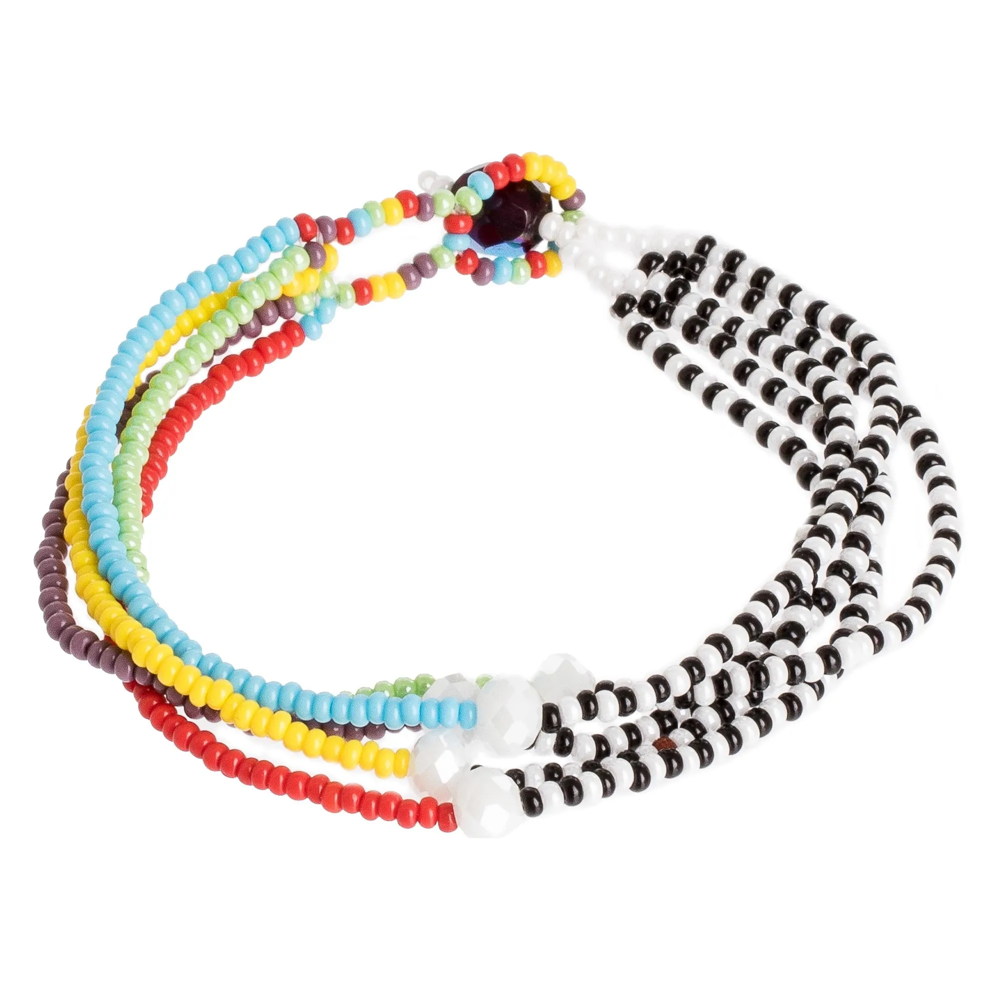 Black and White Multicolor Multiple Strand Bracelet - Rainbow Zebra | NOVICA