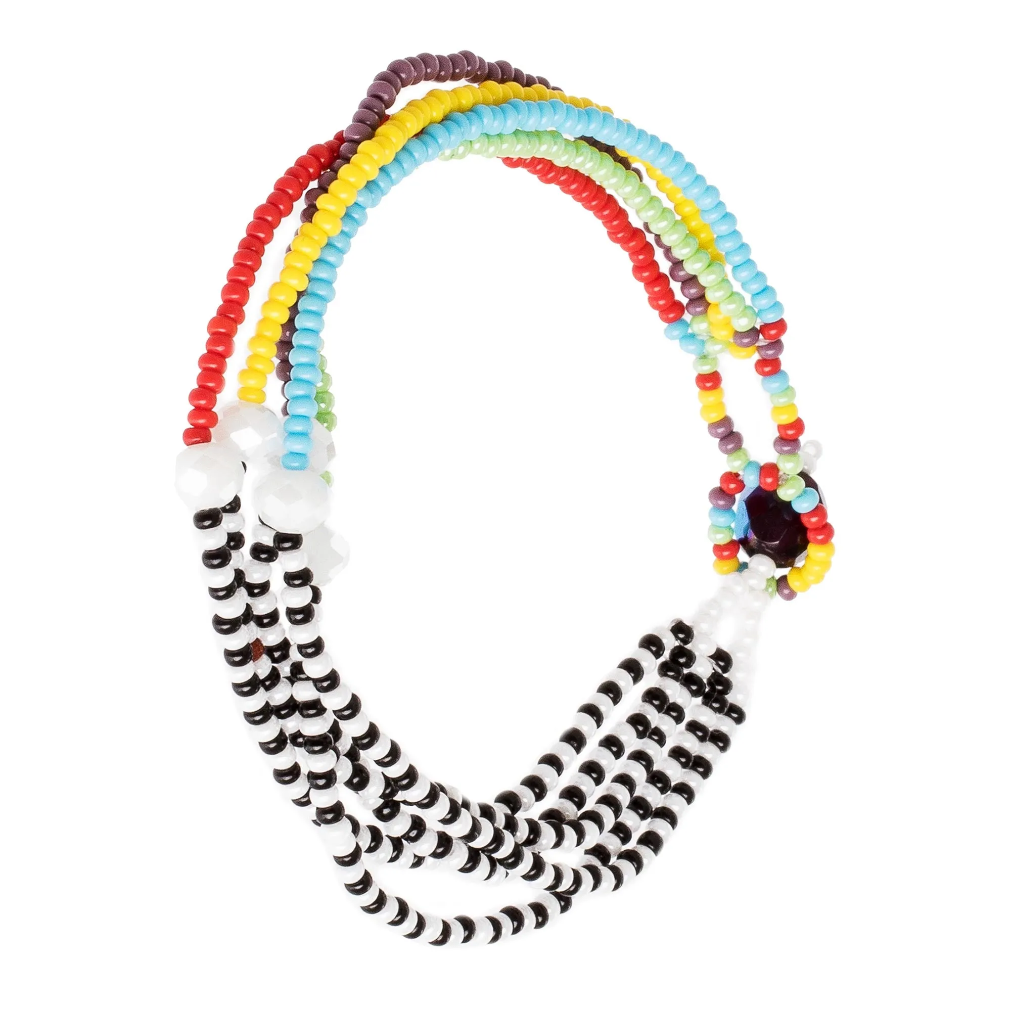 Black and White Multicolor Multiple Strand Bracelet - Rainbow Zebra | NOVICA