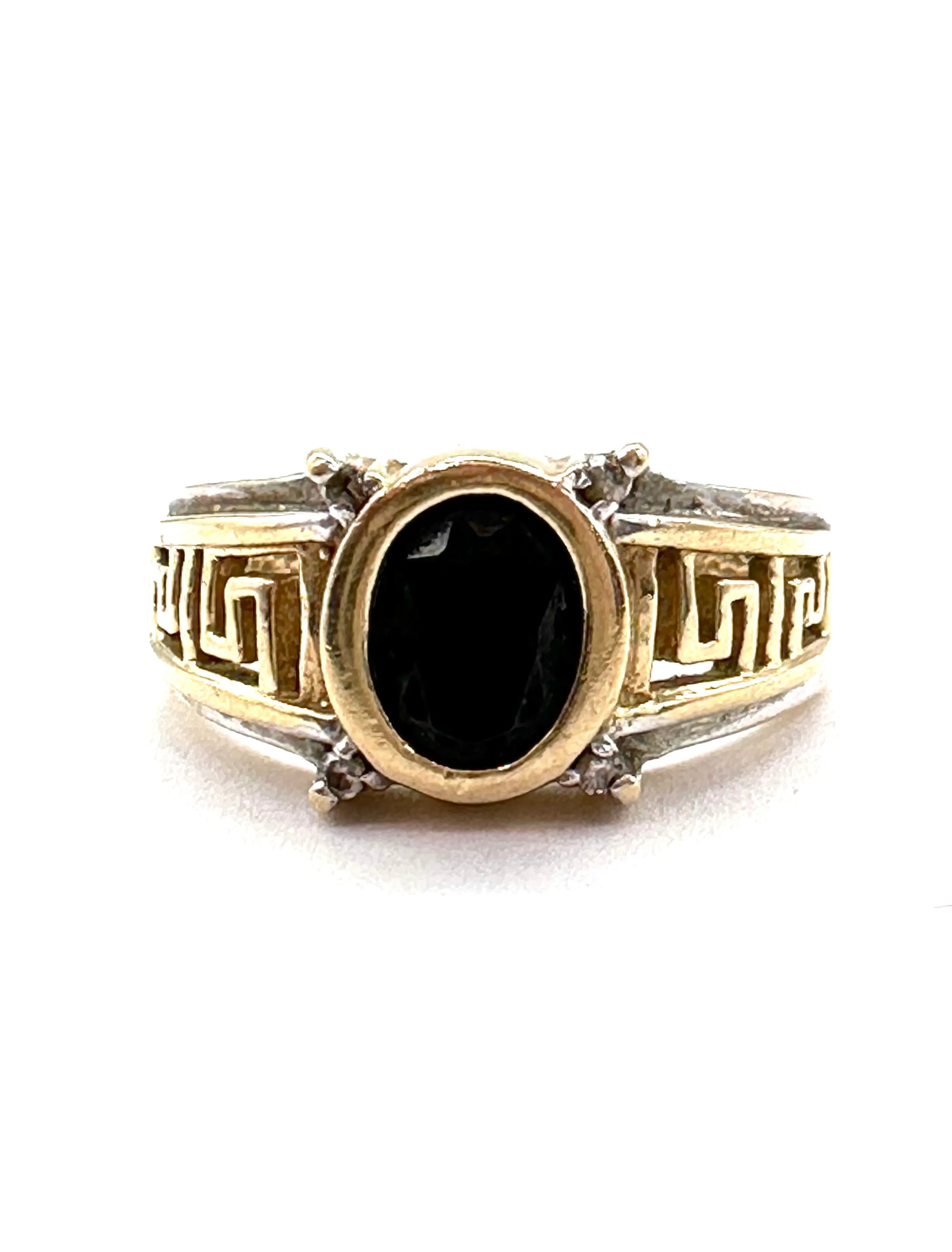 Black Onyx Greek Key Ring