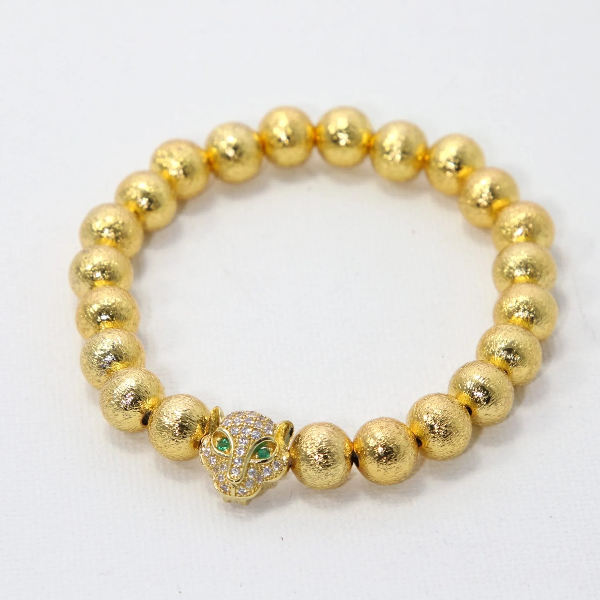 Blue and White Leopard Beaded Stretch Bracelet