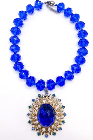 Blue Tourmaline   Crystal Vintage Brooch Necklace | Rockstar In Rome