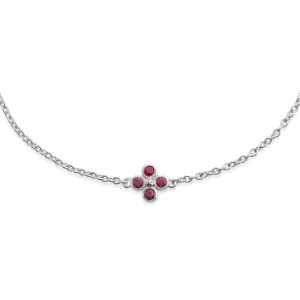 Bracelet Floral Trèfle Argent 925 Rubis Rond Serti Clos