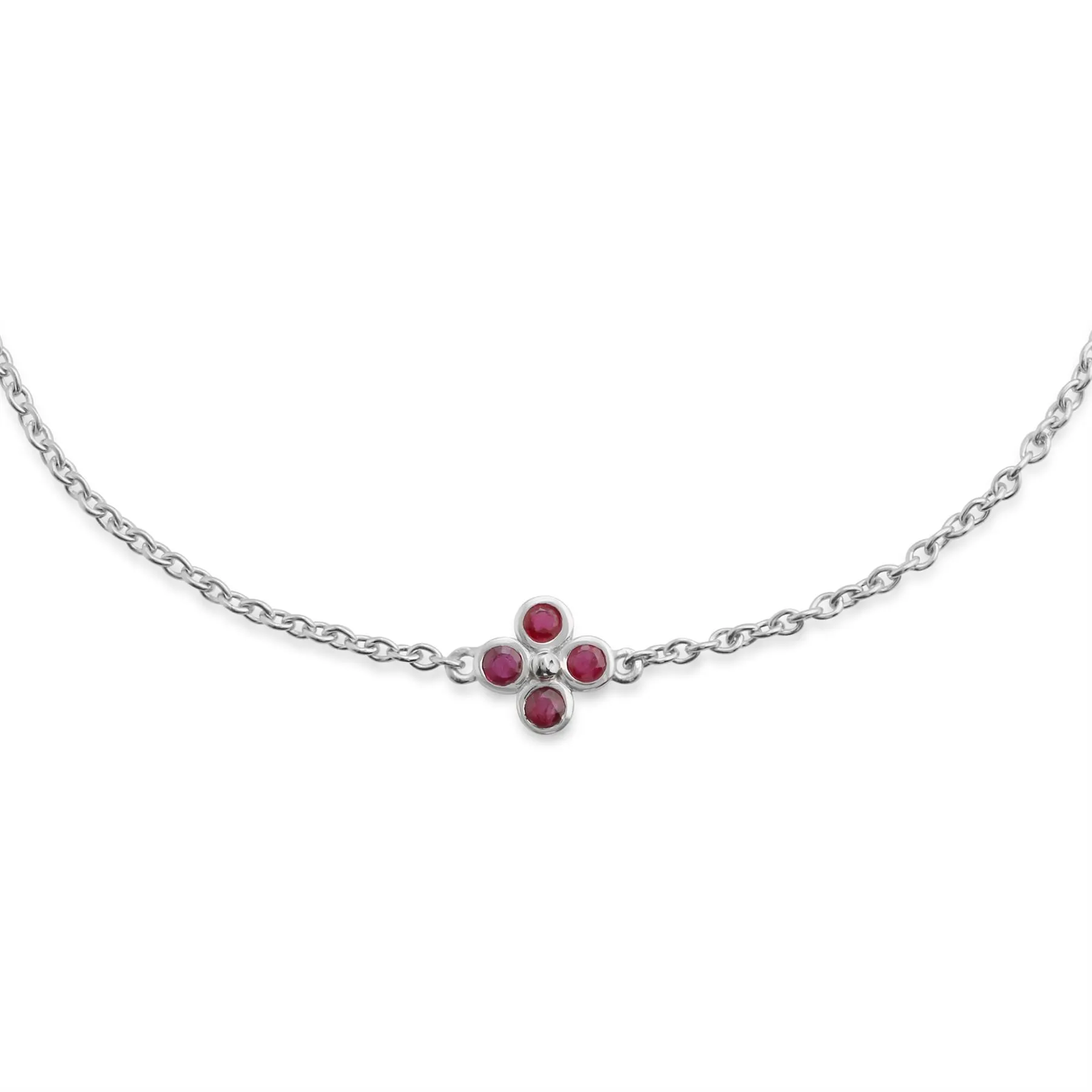 Bracelet Floral Trèfle Argent 925 Rubis Rond Serti Clos