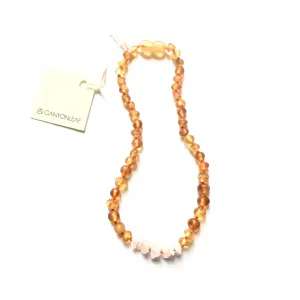 Canyon Leaf Baltic Amber   Rose Quartz Necklace (Youth's Sizes)