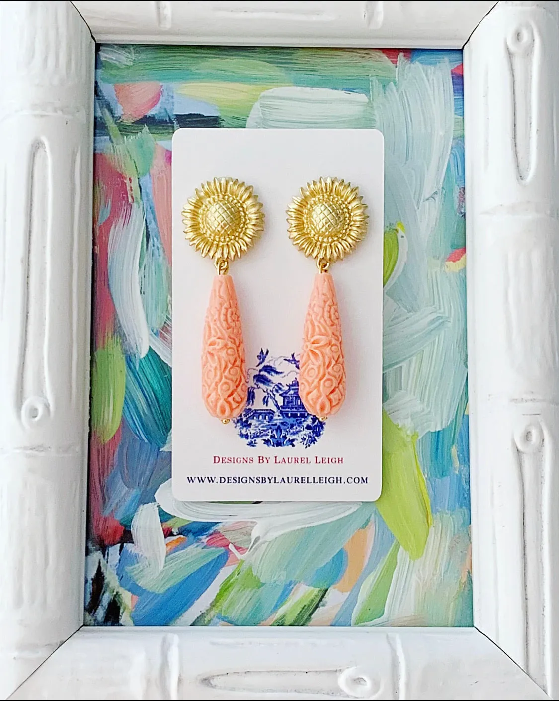 Carved Teardrop Sunflower Earrings