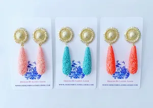 Carved Teardrop Sunflower Earrings
