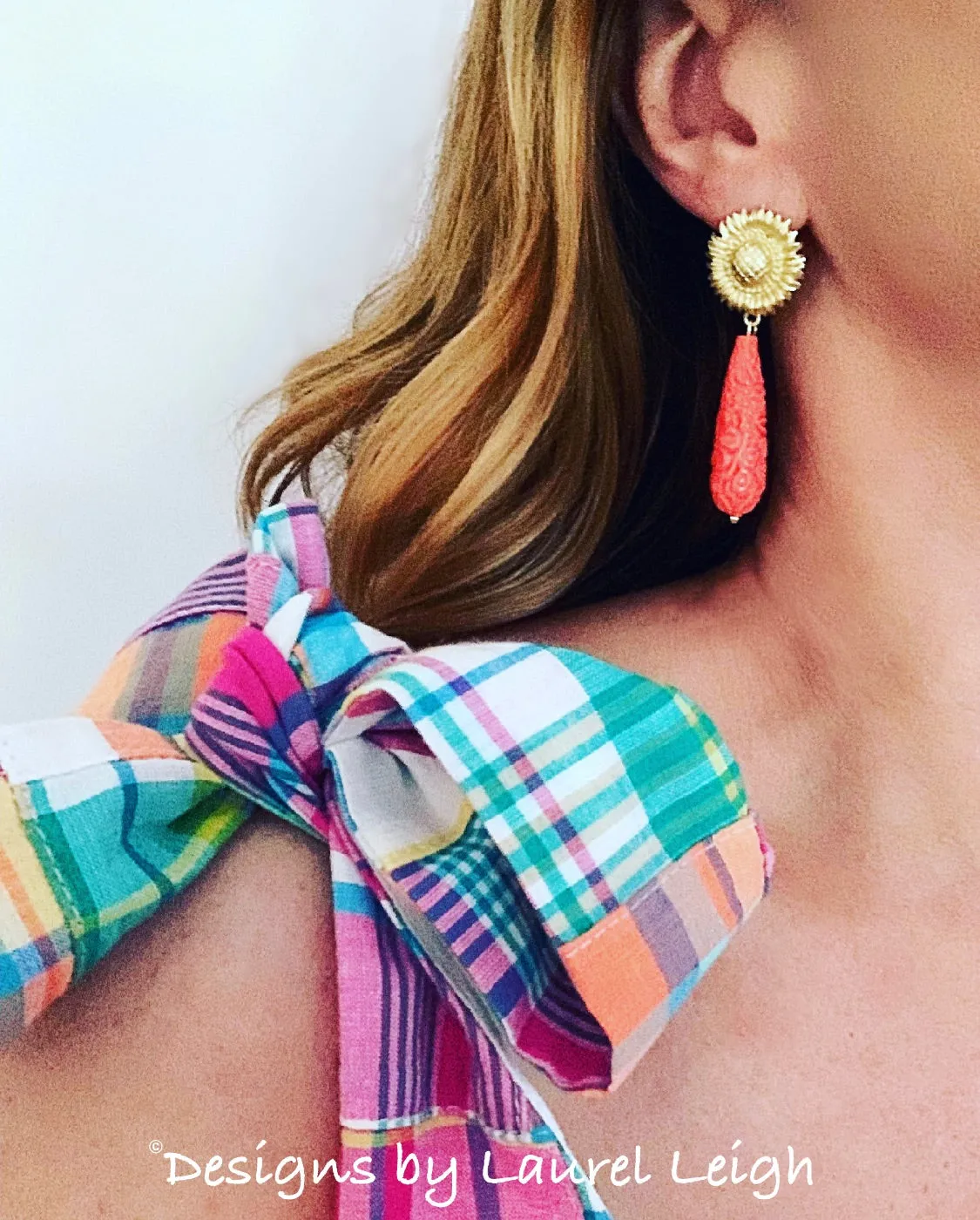 Carved Teardrop Sunflower Earrings