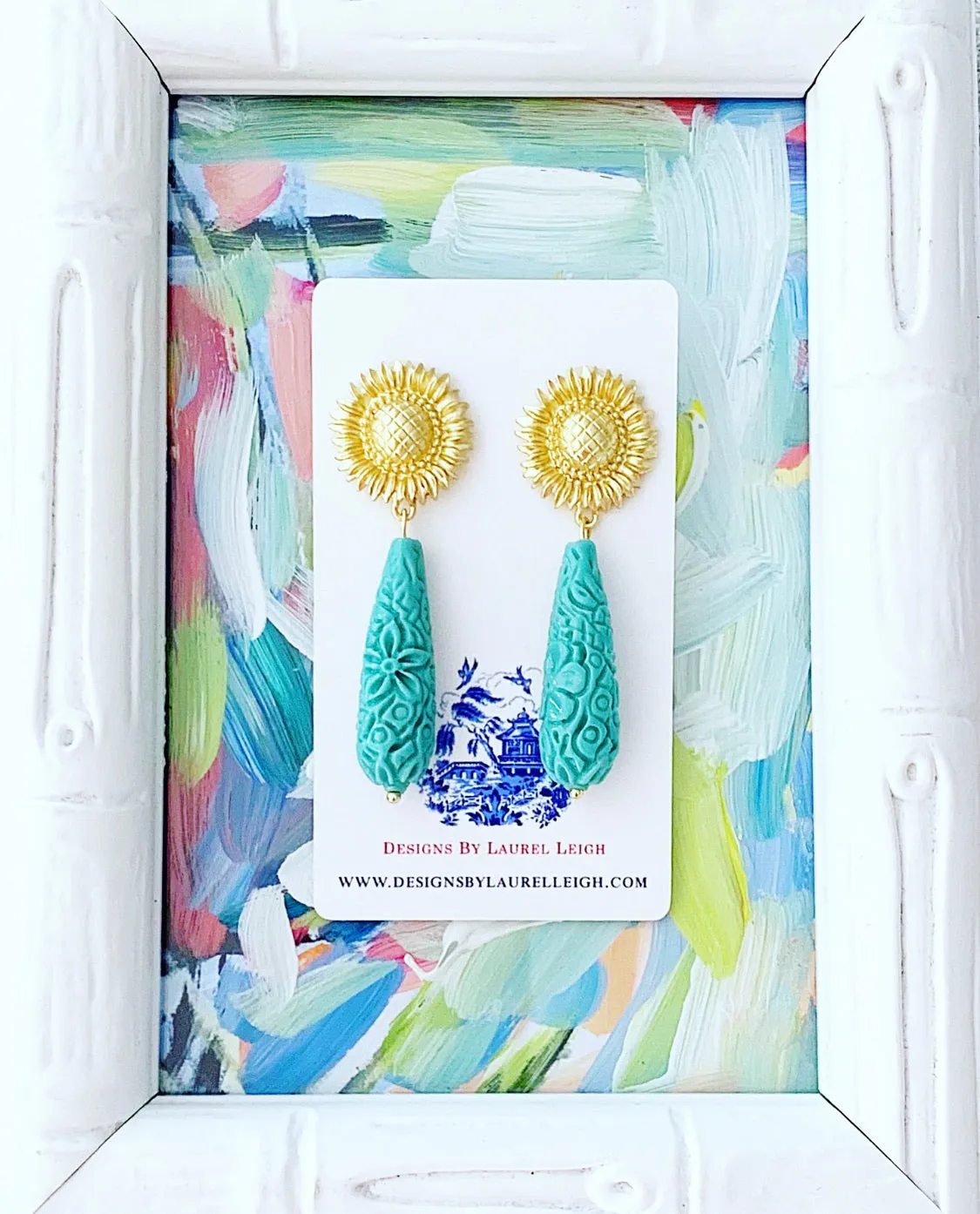 Carved Teardrop Sunflower Earrings