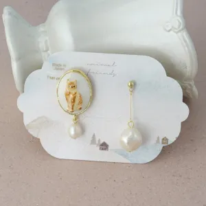 Cat and Pearl Mismatched Earrings