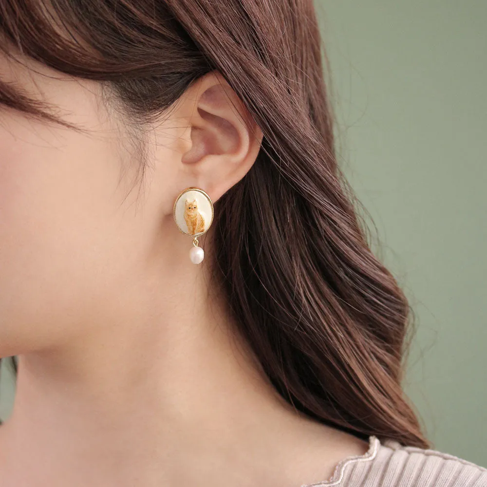Cat and Pearl Mismatched Earrings