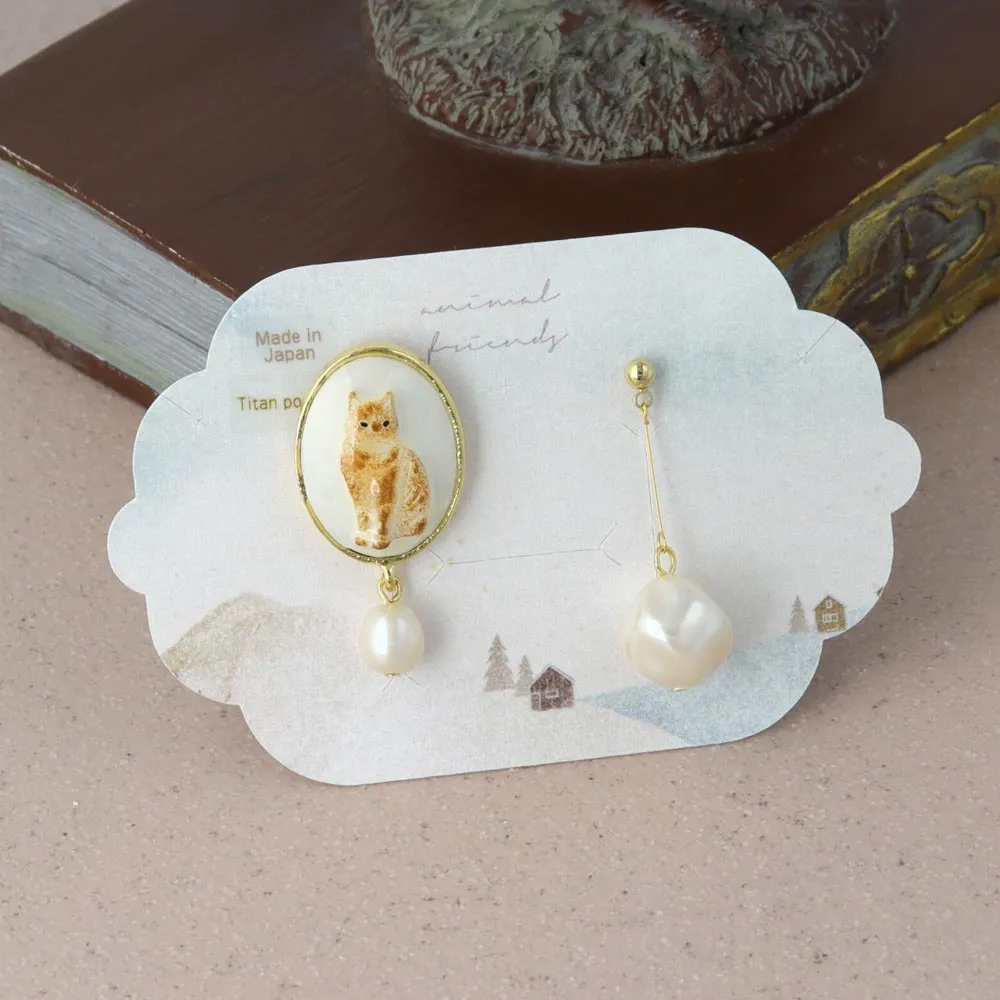 Cat and Pearl Mismatched Earrings
