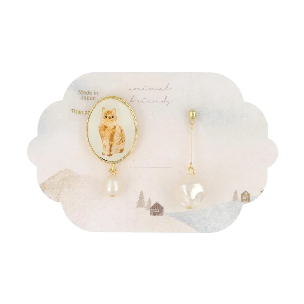 Cat and Pearl Mismatched Earrings