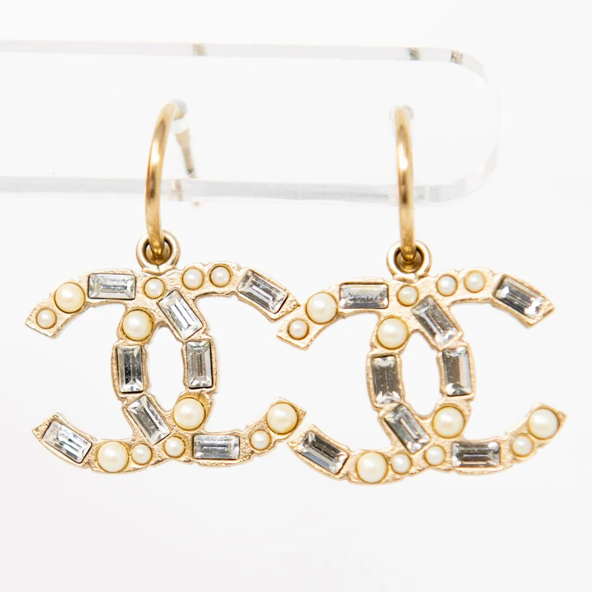 Chanel Pearl & Crystal CC Drop Earrings
