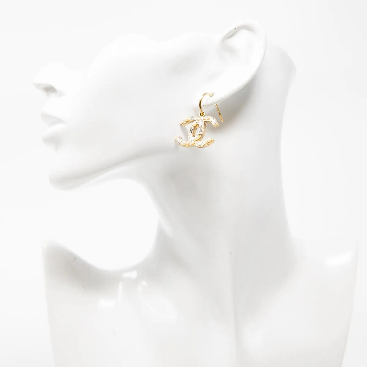 Chanel Pearl & Crystal CC Drop Earrings