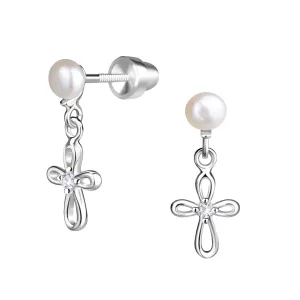 CHE Sterling Silver Pearl Cross Earrings