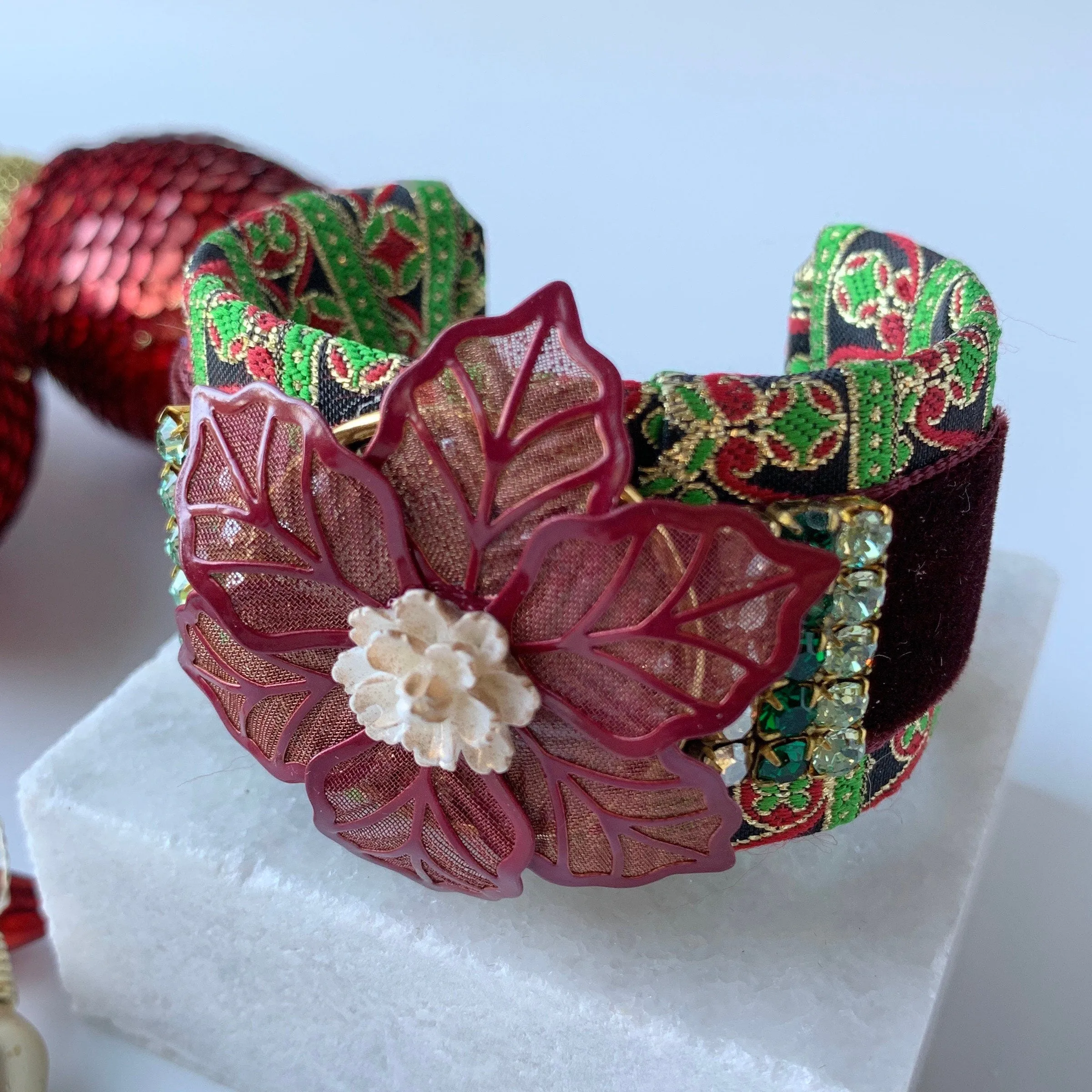 Christmas Brocade Cuff Bracelet