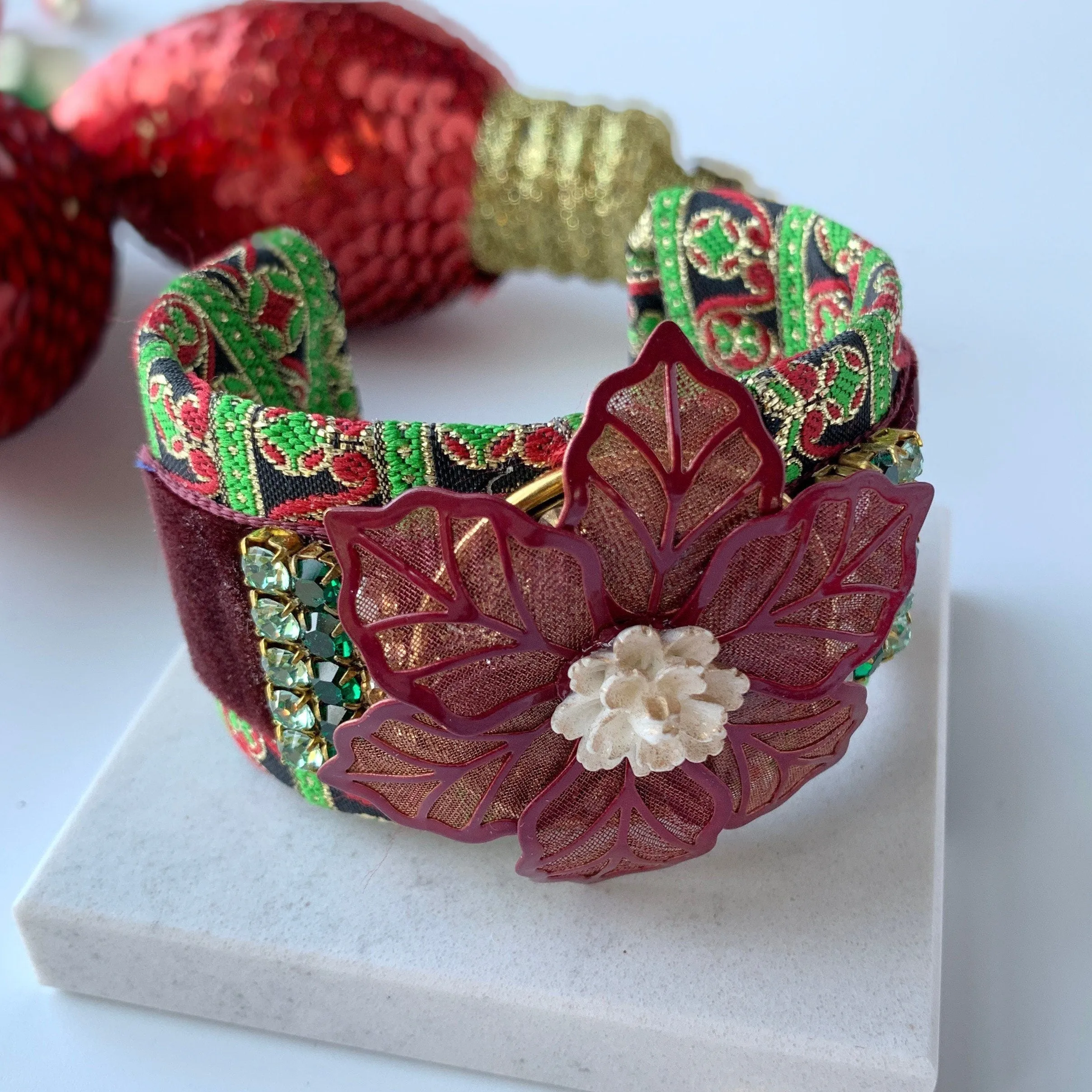 Christmas Brocade Cuff Bracelet