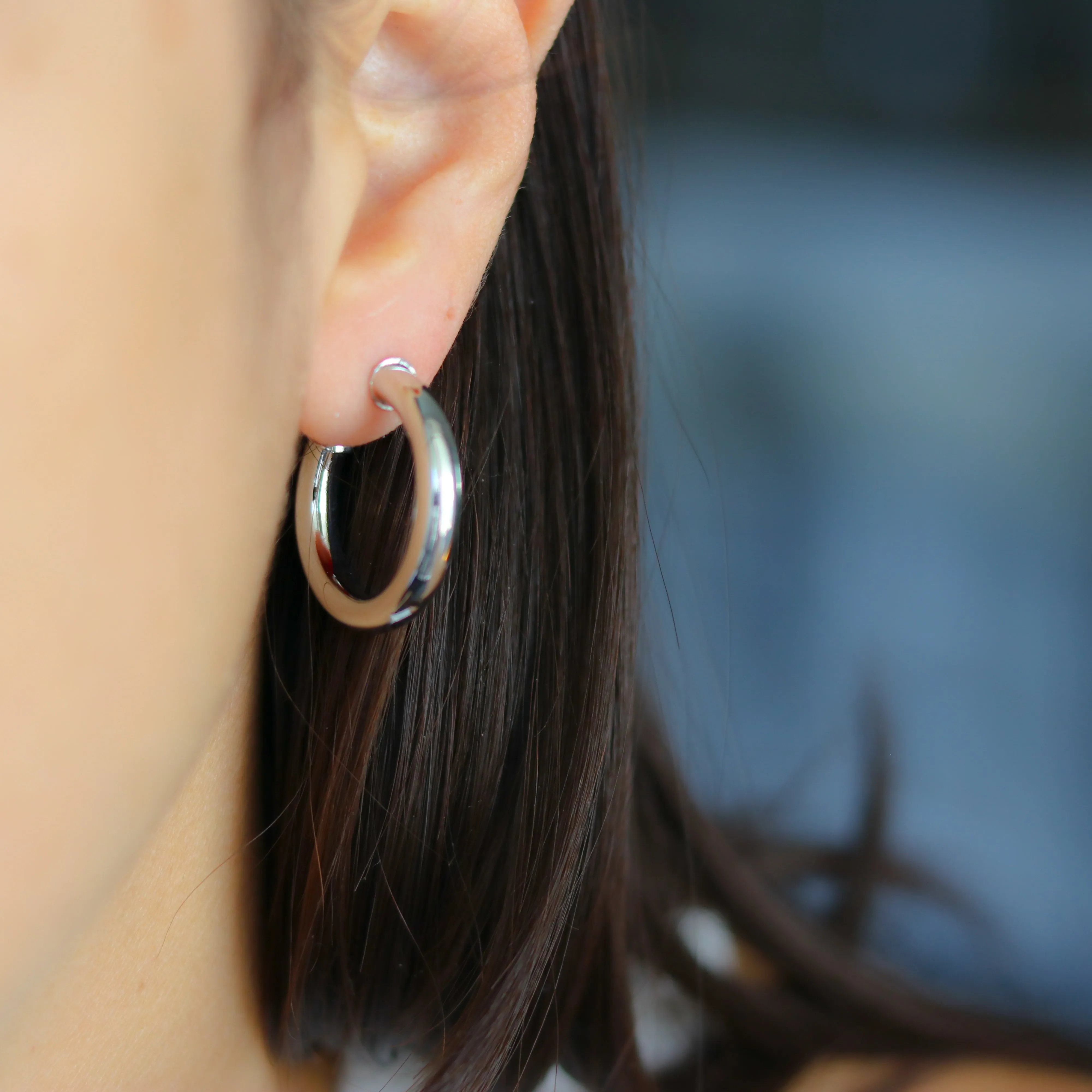 Chunky Silver Tube Hoop Earring