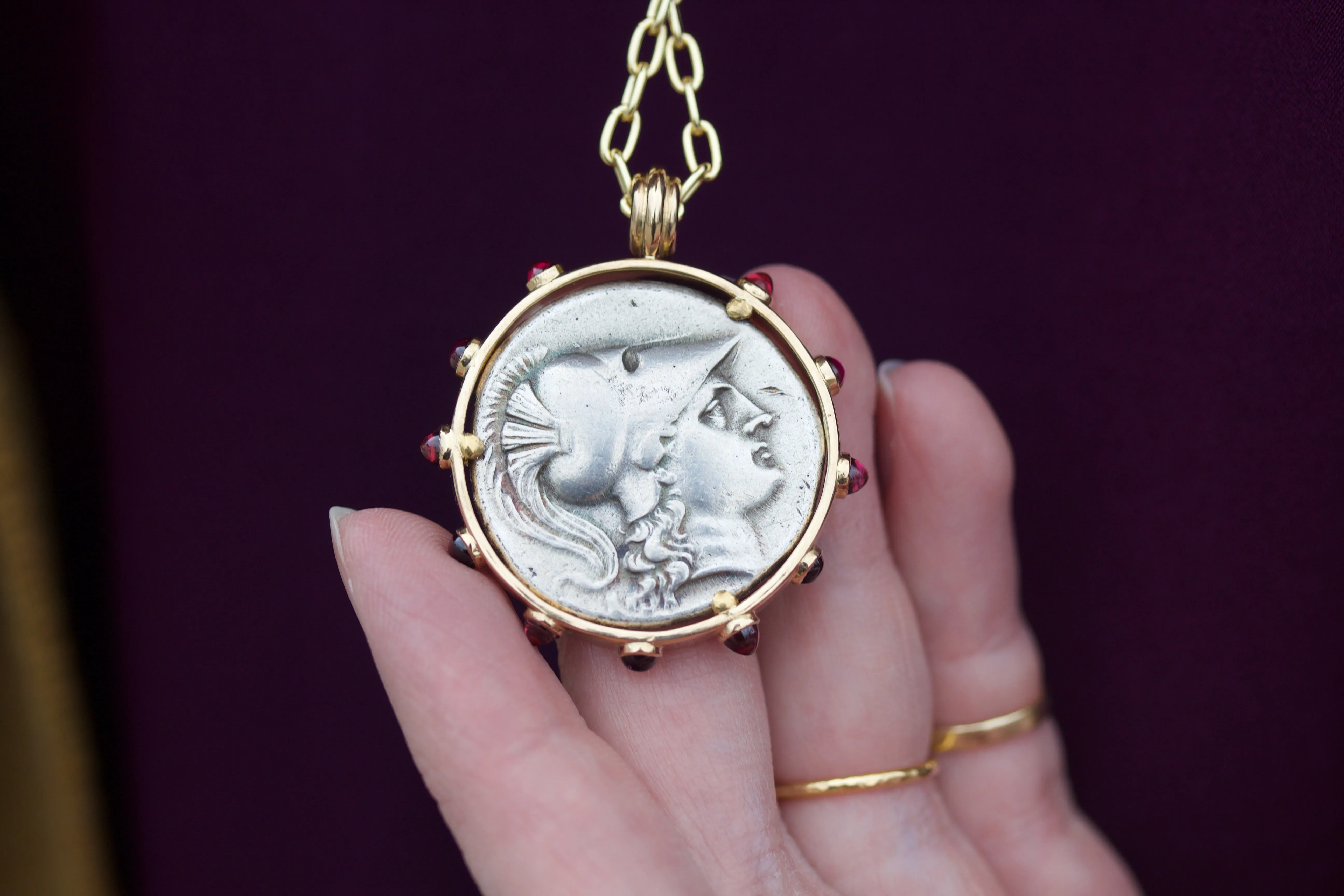 Coin Pendant with Garnet Bejeweled Surround