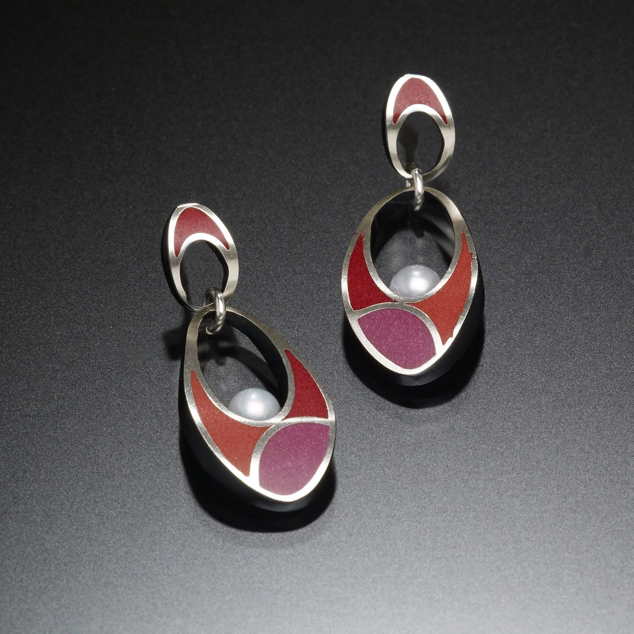 Color Block Link Earrings (red)