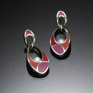 Color Block Link Earrings (red)
