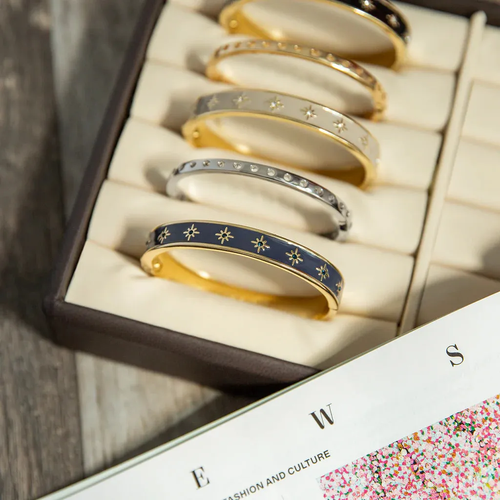 Colored Enamel Starburst Cuff Bangle