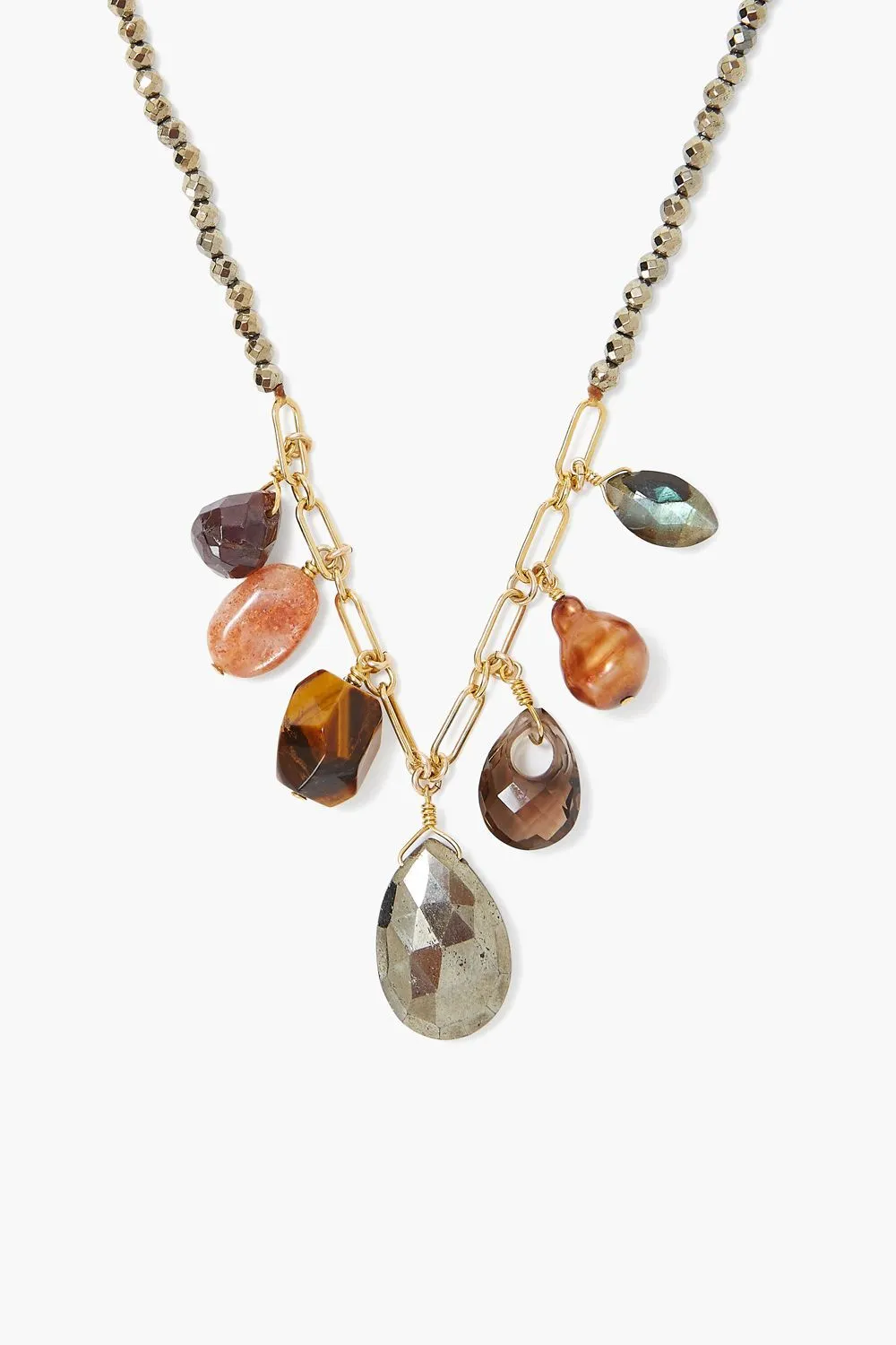 Copper Pearl And Pyrite Necklace